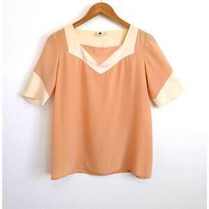VINTAGE LE DODO ITALY Silk Sailor Style Peach Cream Sherbet Blouse Top S M 40